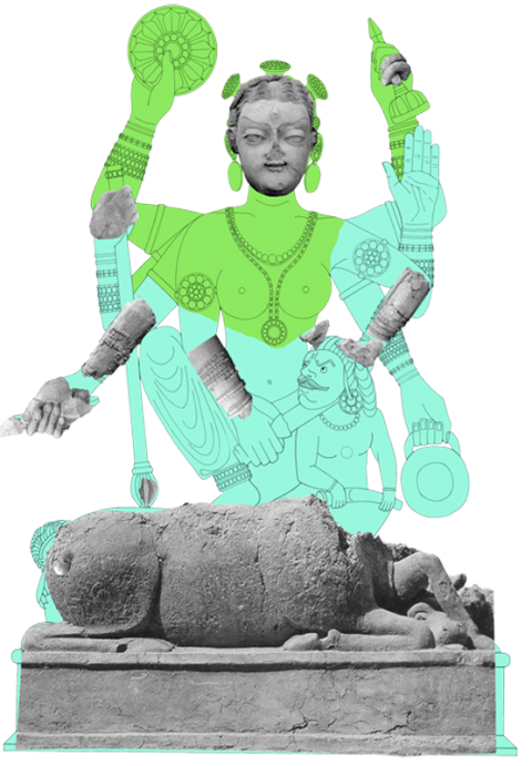 C. Hypothetical reconstruction of the Durga sculpture from Tapa Sardar. (© Rome, IsIAO)
